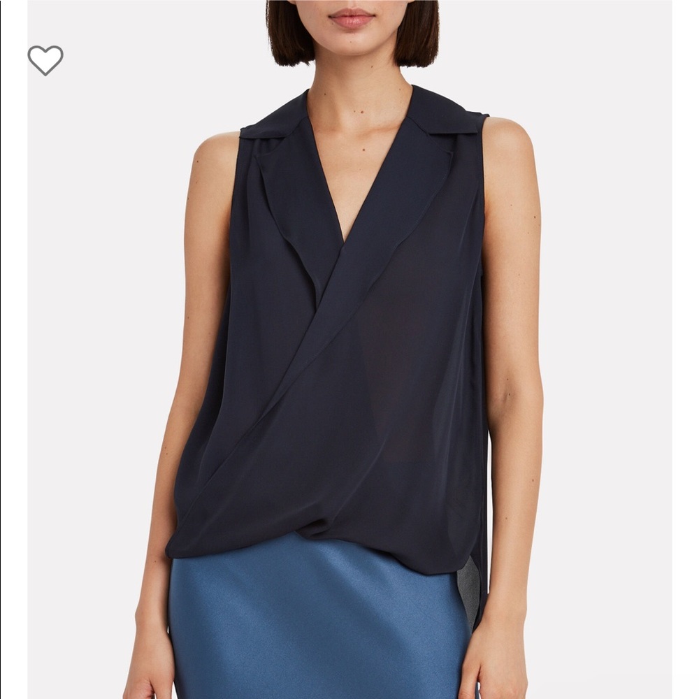 L’agence ruffle silk navy blouse XS